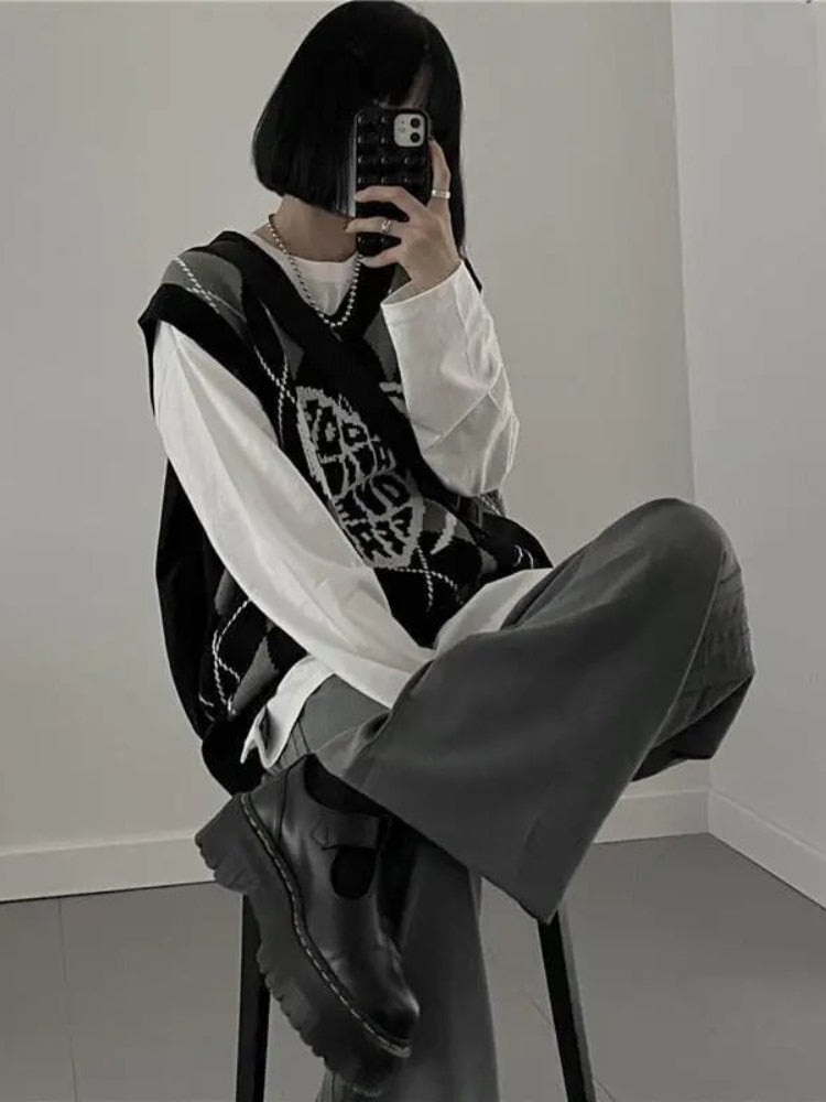 Mitch | Women’s argyle sweater vest with graphic heart design