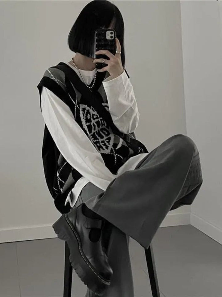 Mitch | Women’s argyle sweater vest with graphic heart design