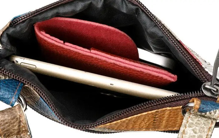 Paige | Women’s crossbody bag with patchwork panels and zip compartments