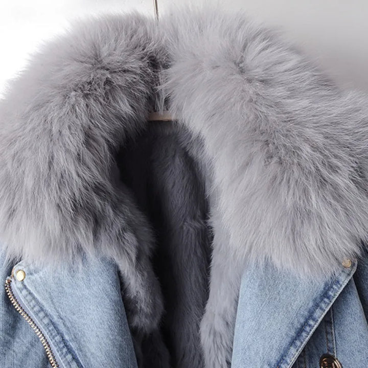 Elena | Women’s faux fur collared denim jacket