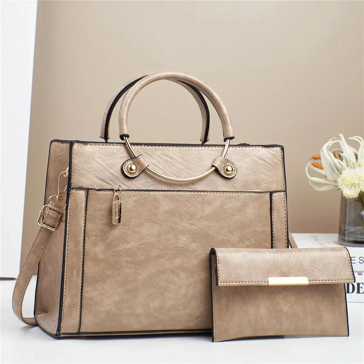 Ada | Women’s structured handbag set with metallic handle detail and matching wallet
