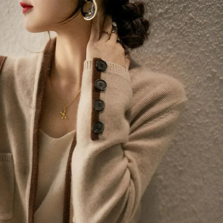 Anne | Women’s wool-blend cardigan with contrasting details