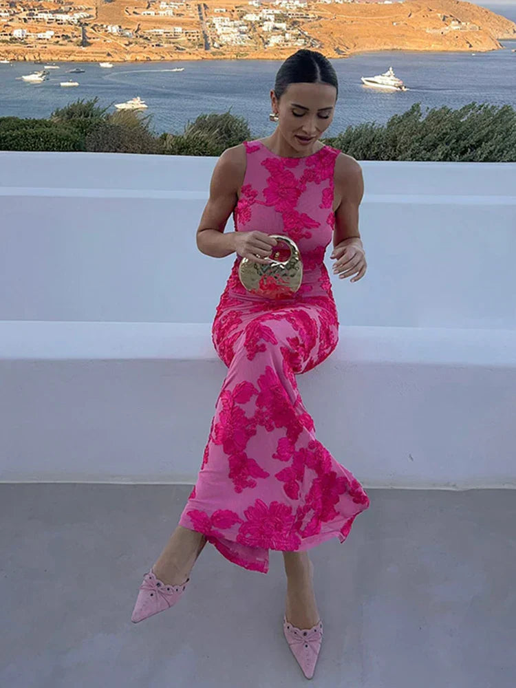 Rena | Women’s floral floor-length maxi dress with sculpted silhouette and classic neckline