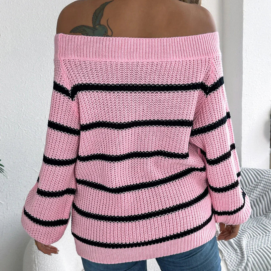 Belle | Women’s striped off shoulder knitted sweater