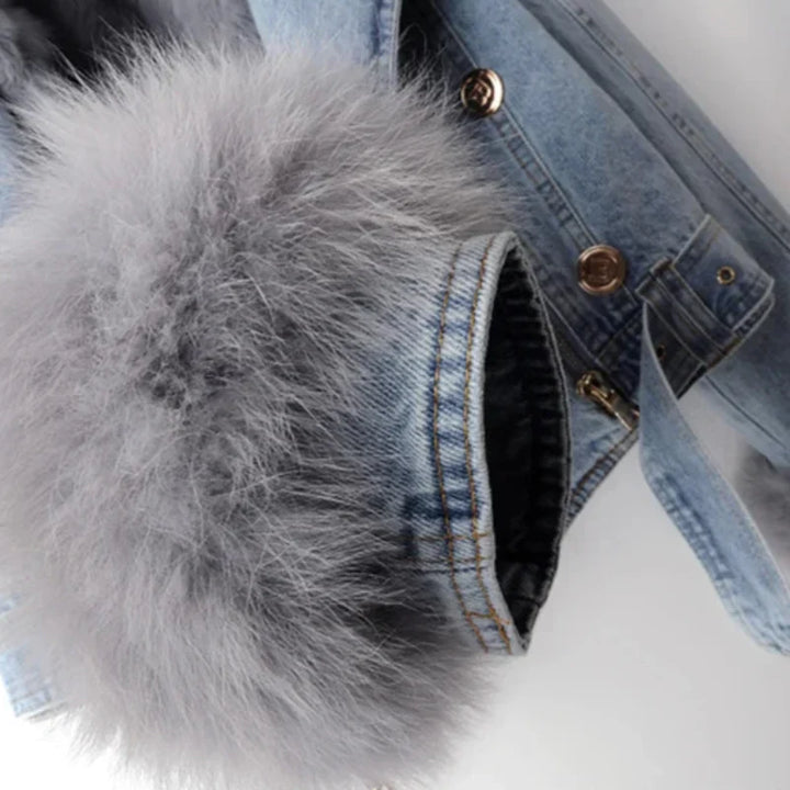 Celestine | Women’s denim jacket with faux-fur cuffs and plush lining