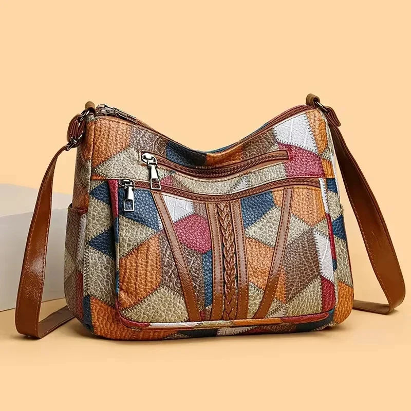 Charlee | Women’s crossbody bag with patchwork panels and adjustable strap