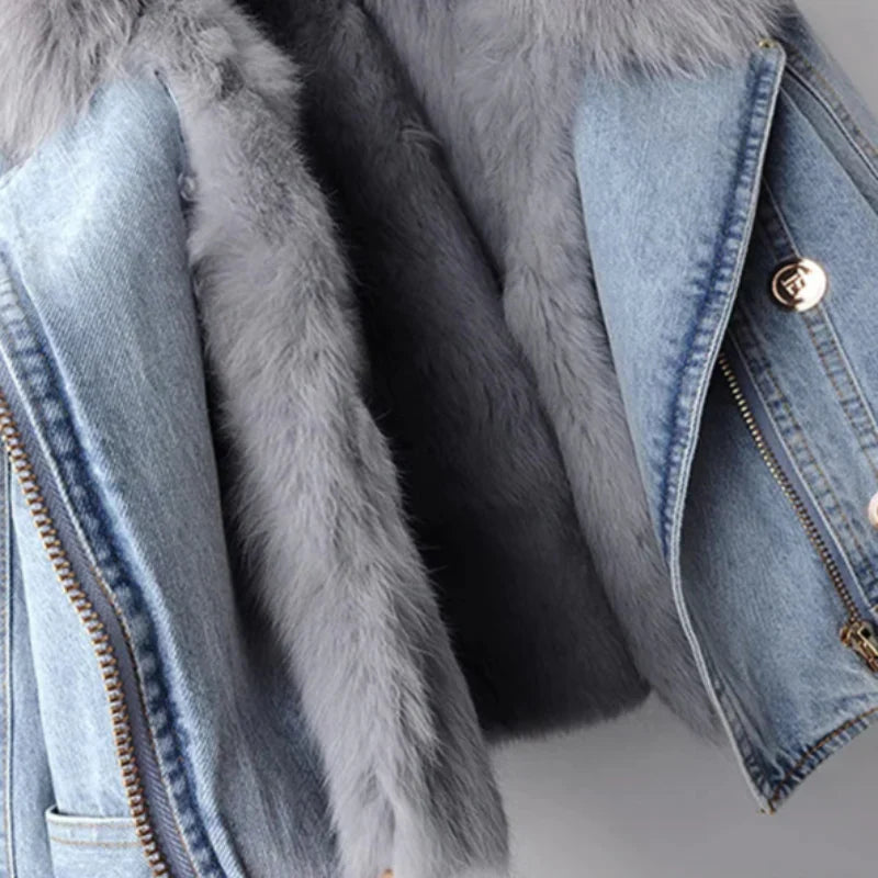 Celestine | Women’s denim jacket with faux-fur cuffs and plush lining