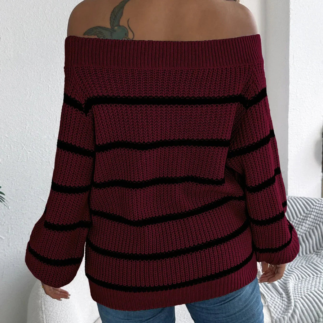 Belle | Women’s striped off shoulder knitted sweater