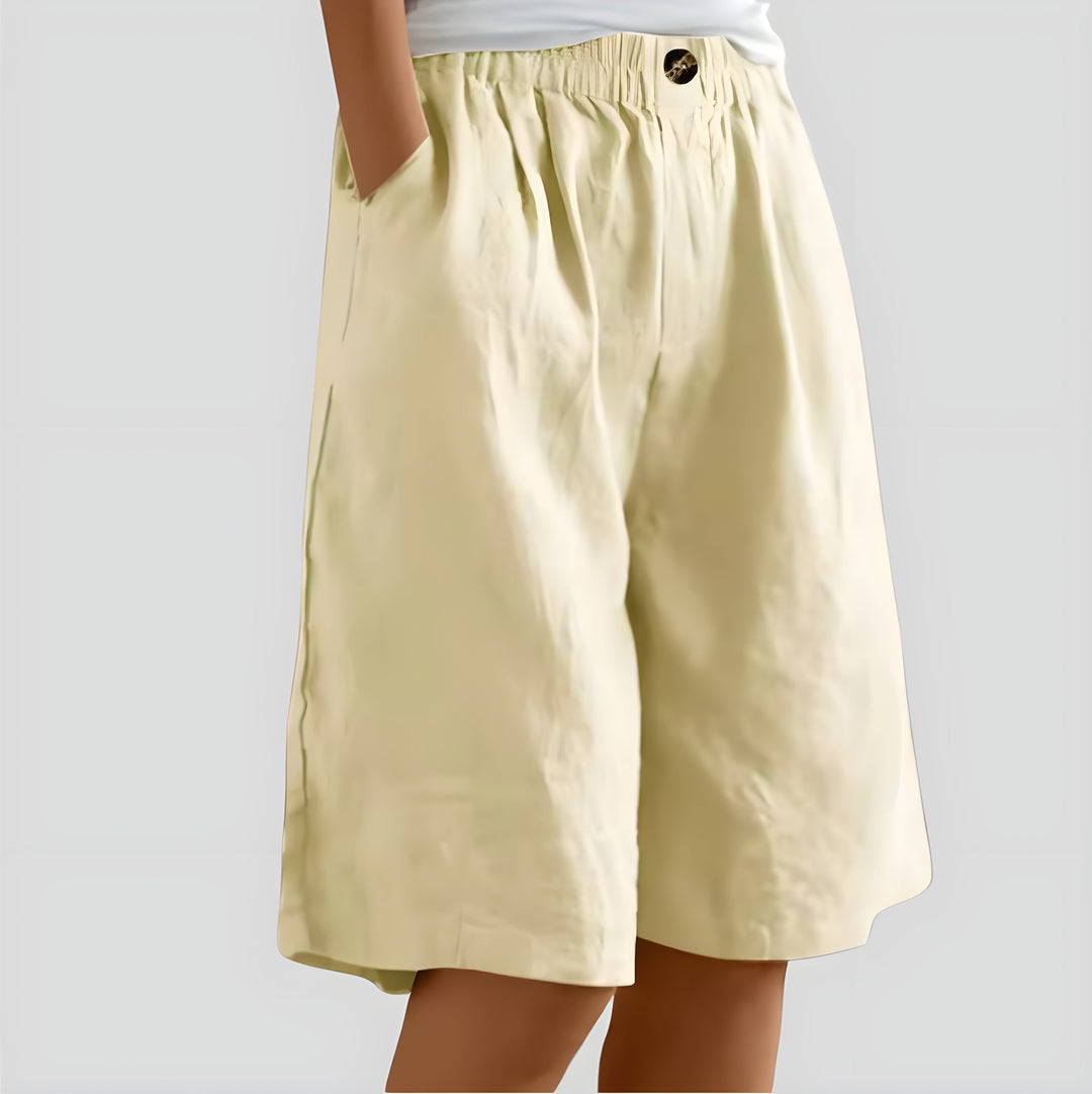 Alia | Wide-leg linen shorts with stretch waistband