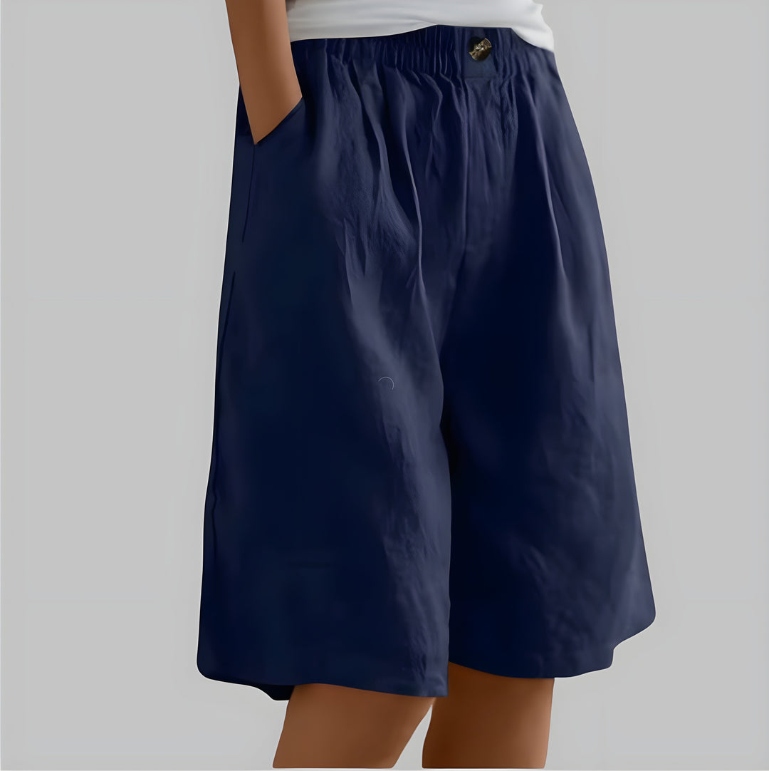 Alia | Wide-leg linen shorts with stretch waistband