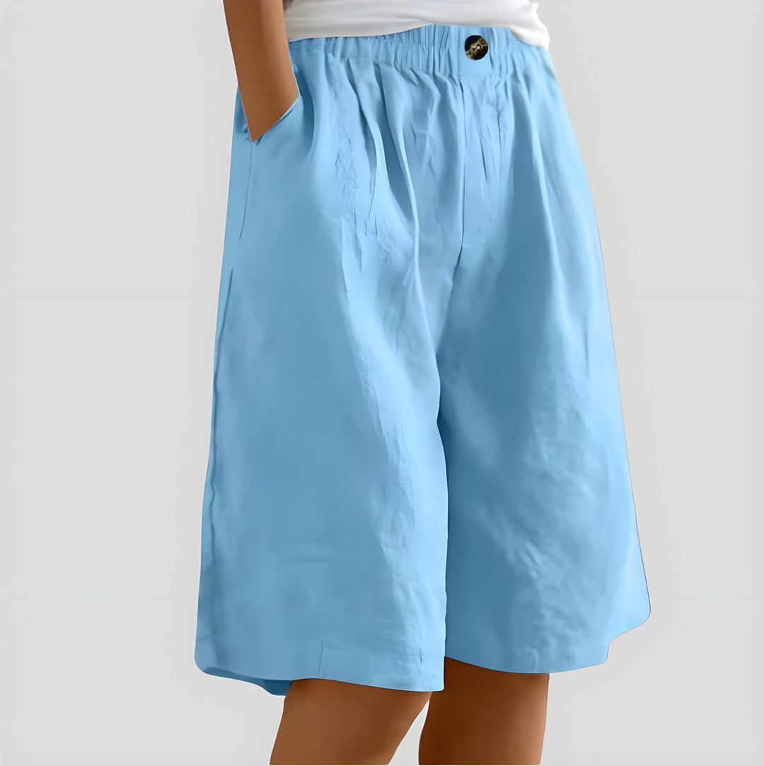 Alia | Wide-leg linen shorts with stretch waistband