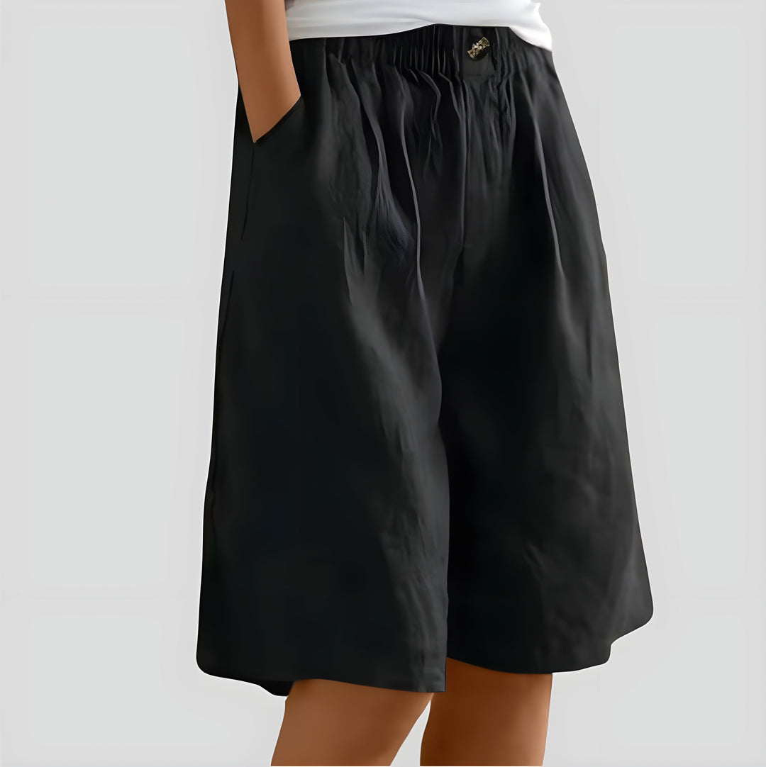 Alia | Wide-leg linen shorts with stretch waistband