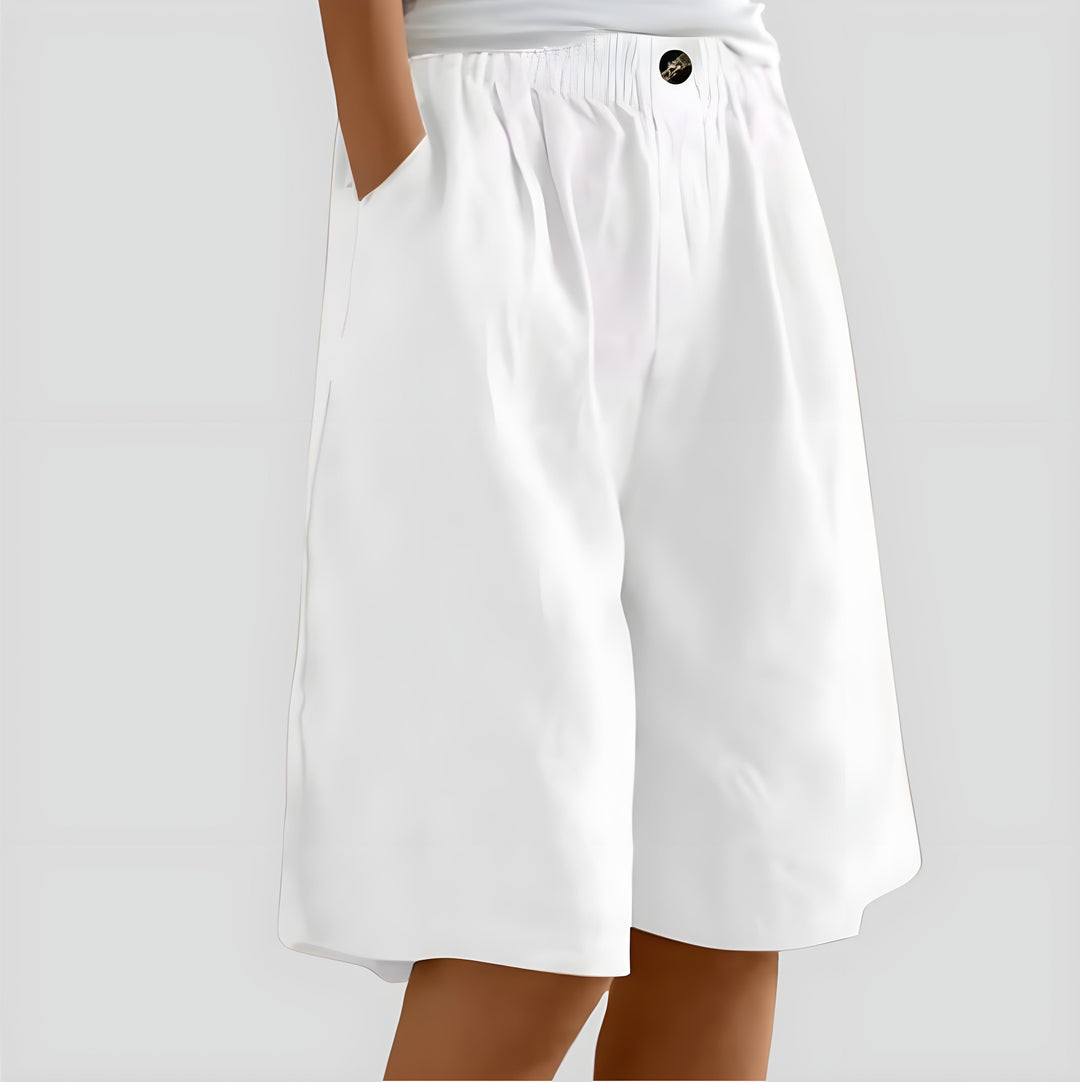 Alia | Wide-leg linen shorts with stretch waistband