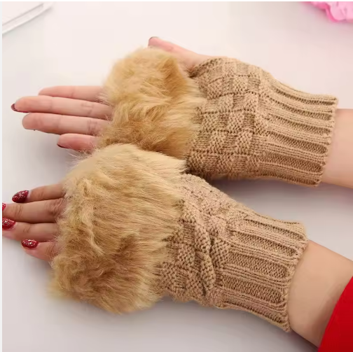 Avlyn | Women’s knit fingerless gloves with a plush cuff accent