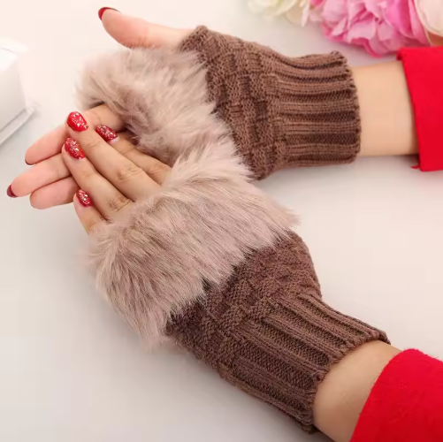 Avlyn | Women’s knit fingerless gloves with a plush cuff accent