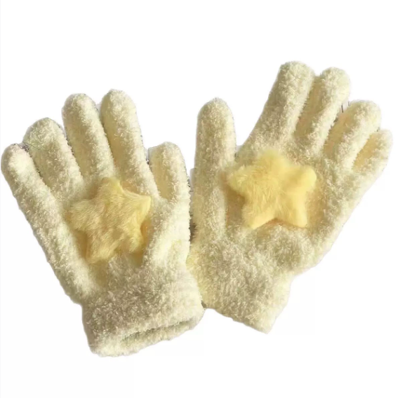 Revie | Women’s plush gloves with character patch and gem accents