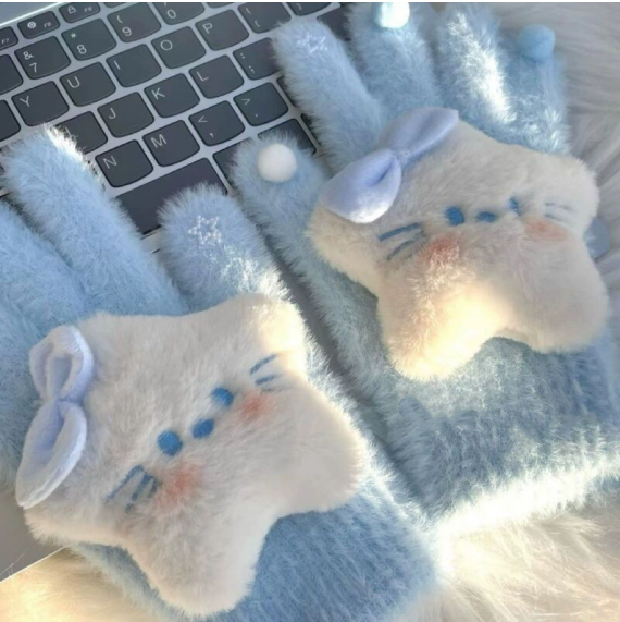 Revie | Women’s plush gloves with character patch and gem accents