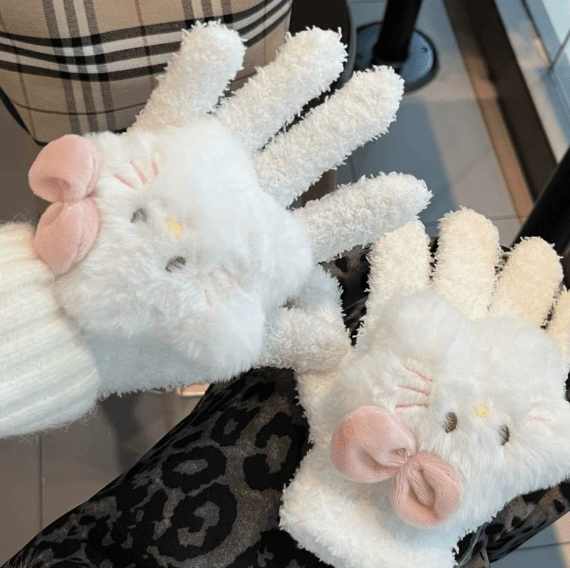 Revie | Women’s plush gloves with character patch and gem accents