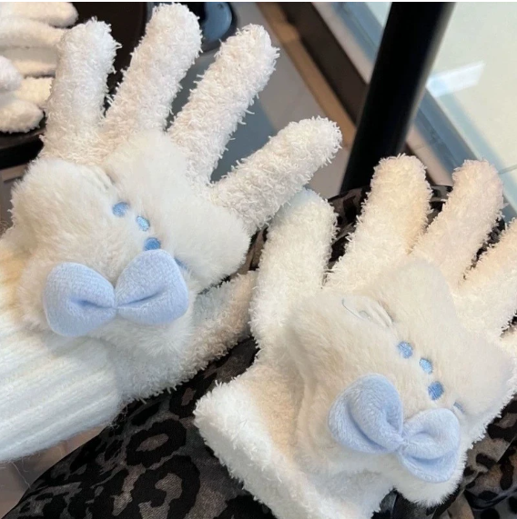 Revie | Women’s plush gloves with character patch and gem accents