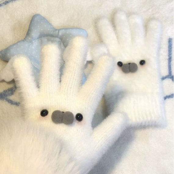 Revie | Women’s plush gloves with character patch and gem accents