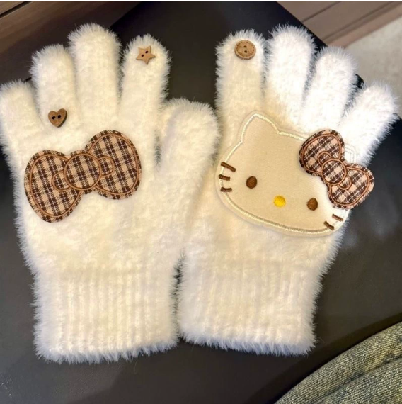 Revie | Women’s plush gloves with character patch and gem accents