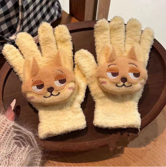 Revie | Women’s plush gloves with character patch and gem accents