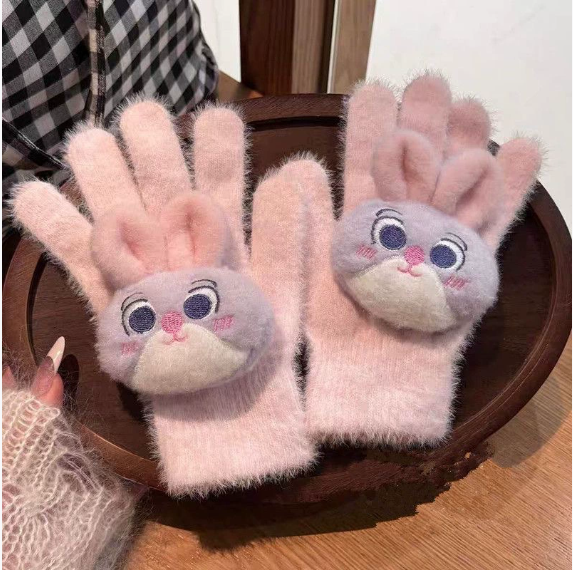 Revie | Women’s plush gloves with character patch and gem accents