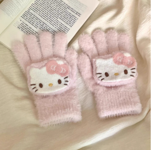 Revie | Women’s plush gloves with character patch and gem accents