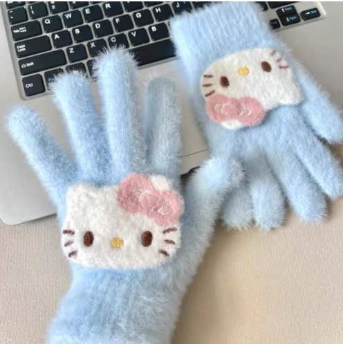 Revie | Women’s plush gloves with character patch and gem accents