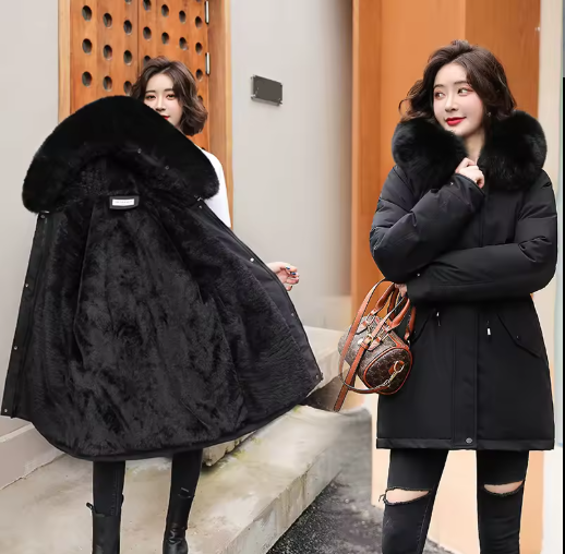 Solenna | Women’s winter parka coat with a soft collar trim and relaxed seasonal structure