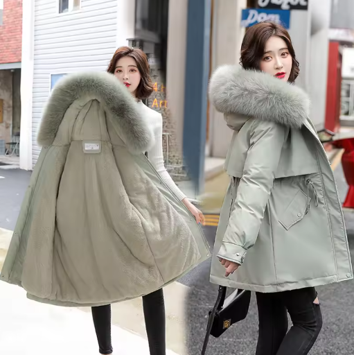 Solenna | Women’s winter parka coat with a soft collar trim and relaxed seasonal structure