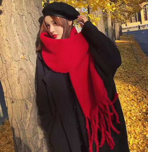 Calynn | Women’s long woven winter scarf with a soft textured tassel finish