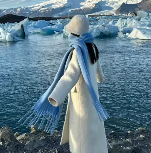 Calynn | Women’s long woven winter scarf with a soft textured tassel finish