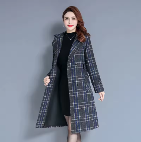 Jivra | Women’s long woolen coat with a thickened seasonal tweed-style profile