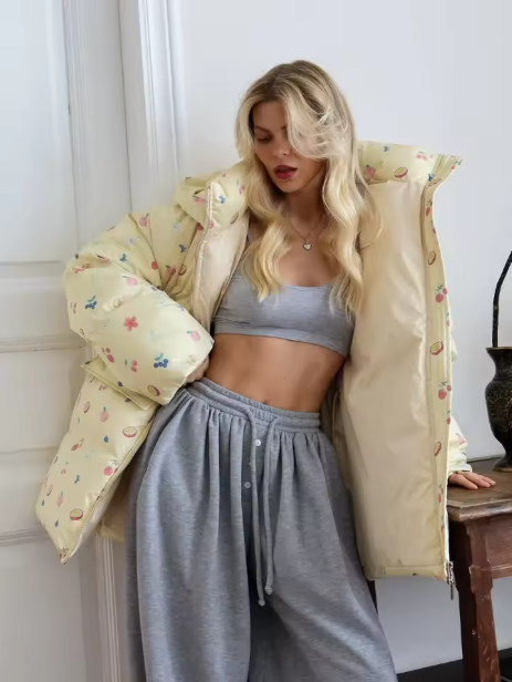 Lyrisse | Women’s printed hooded cotton jacket with a warm, structured seasonal profile