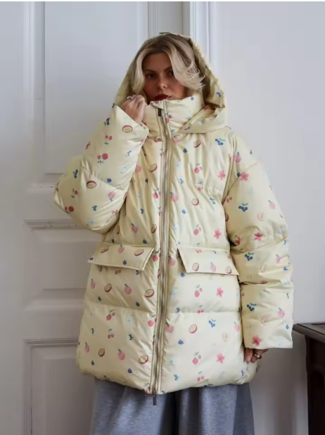 Lyrisse | Women’s printed hooded cotton jacket with a warm, structured seasonal profile