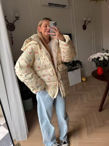 Lyrisse | Women’s printed hooded cotton jacket with a warm, structured seasonal profile