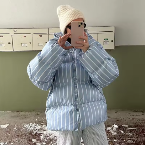 Aessyn | Women’s striped hooded padded jacket with a warm, structured winter profile