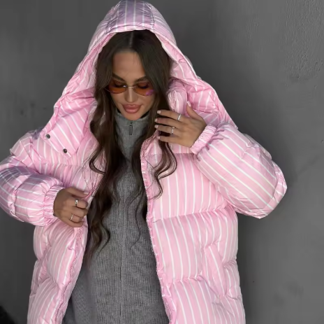 Aessyn | Women’s striped hooded padded jacket with a warm, structured winter profile