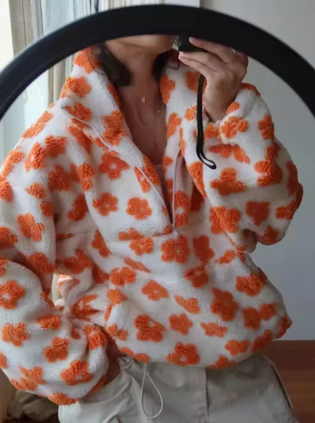 Terval | Women’s floral sherpa pullover hoodie with a soft, warm seasonal structure