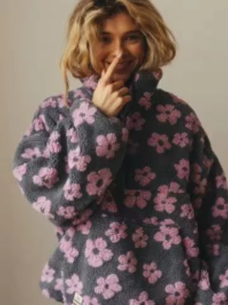 Terval | Women’s floral sherpa pullover hoodie with a soft, warm seasonal structure