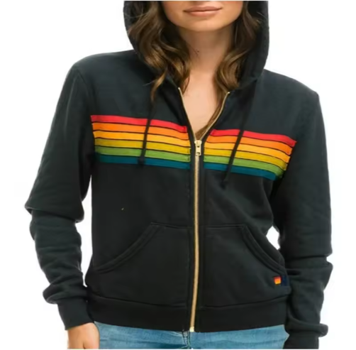 Brevina | Women’s rainbow-striped zip-up hoodie with a relaxed everyday profile