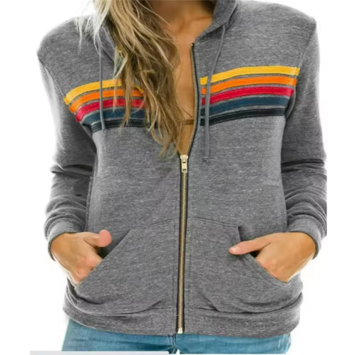 Brevina | Women’s rainbow-striped zip-up hoodie with a relaxed everyday profile