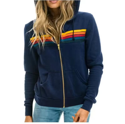 Brevina | Women’s rainbow-striped zip-up hoodie with a relaxed everyday profile