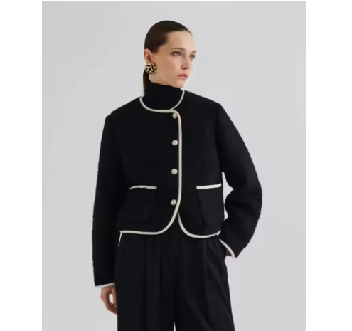 Marone | Women’s contrast-trim wool-blend coat with a structured short silhouette