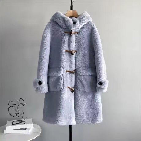 Lorisse | Women’s hooded faux fur coat with a loose commuting-ready profile
