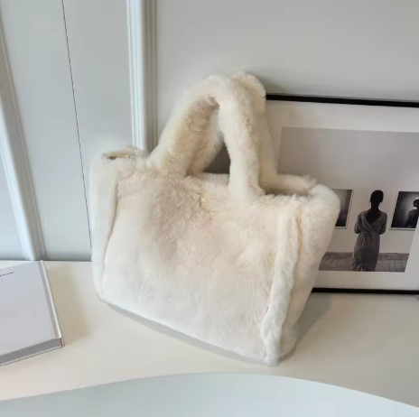 Ovaria | Women’s faux fur shopper tote with a soft, fluffy winter profile