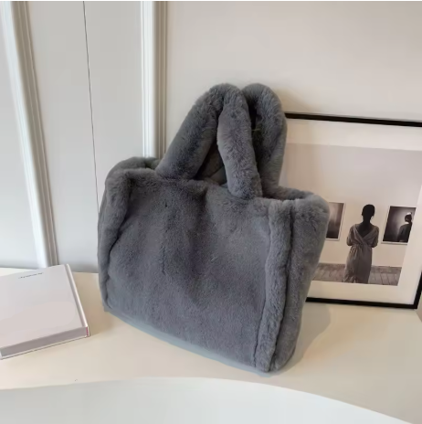 Ovaria | Women’s faux fur shopper tote with a soft, fluffy winter profile