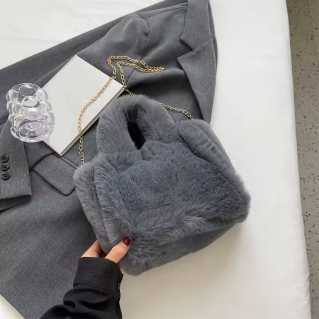 Ovaria | Women’s faux fur shopper tote with a soft, fluffy winter profile