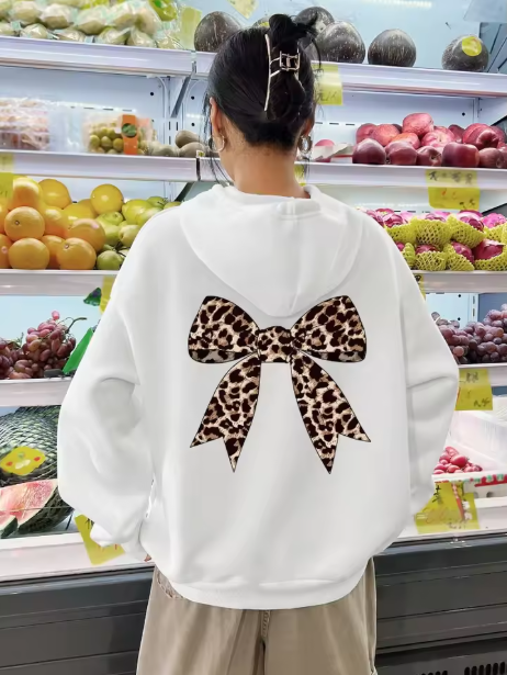 Arvyn | Women’s leopard-bow print hoodie with a relaxed Y2K streetwear profile